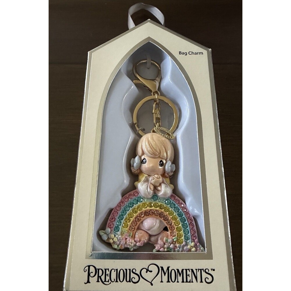 Precious Moments Angel Girl Praying Rainbow Bag Charm Keychain NWT Boxed